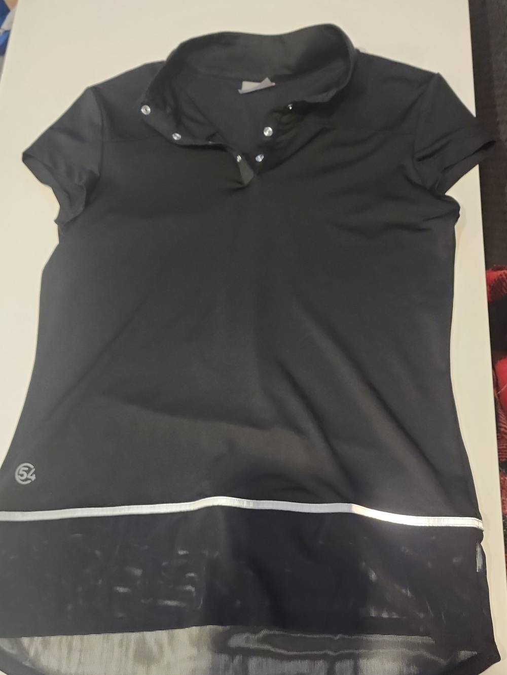 Women's Black Short-Sleeve Polo Tee with Snap Collar
